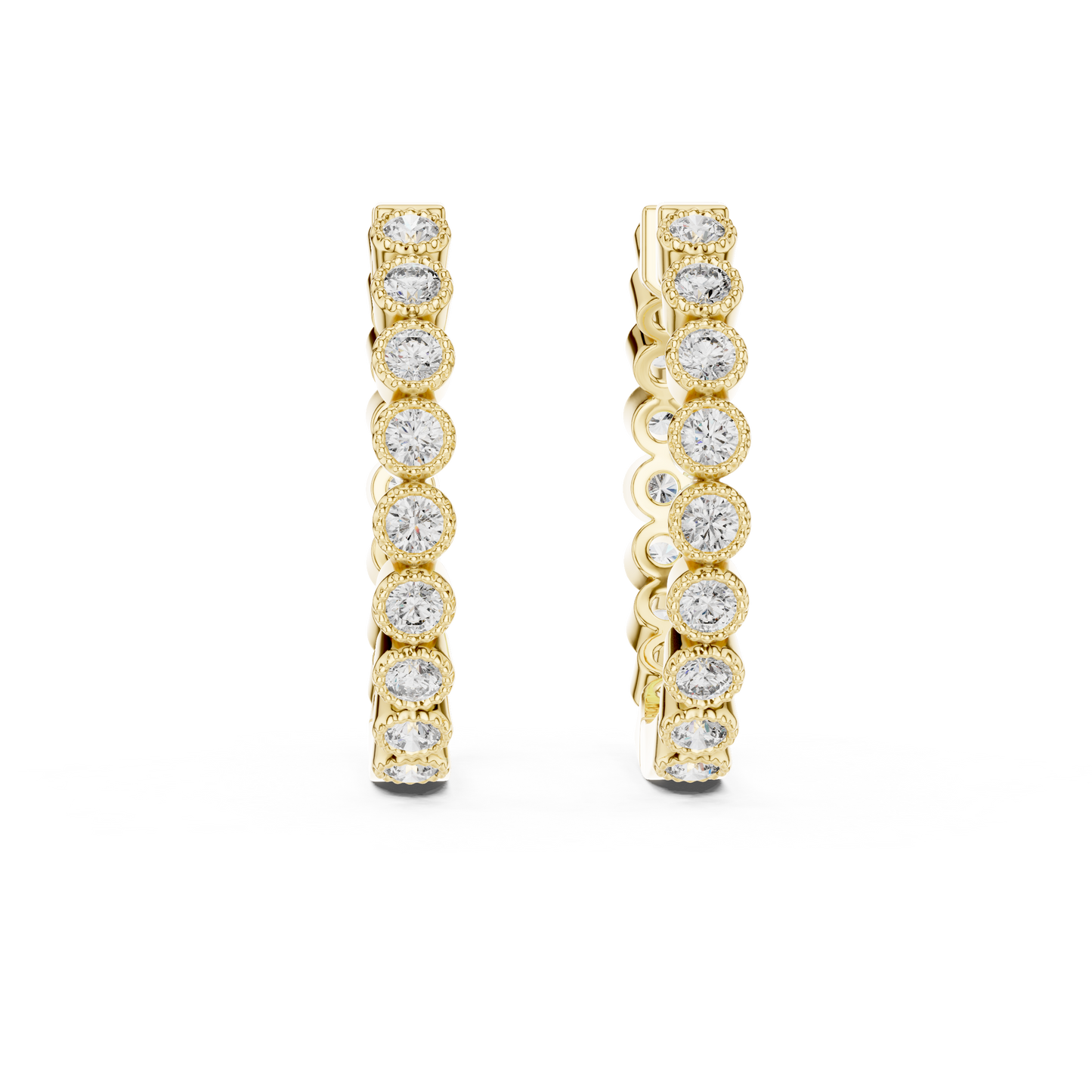 14K Rose Gold Bezel Set Round Diamond Huggie Hoop Earrings