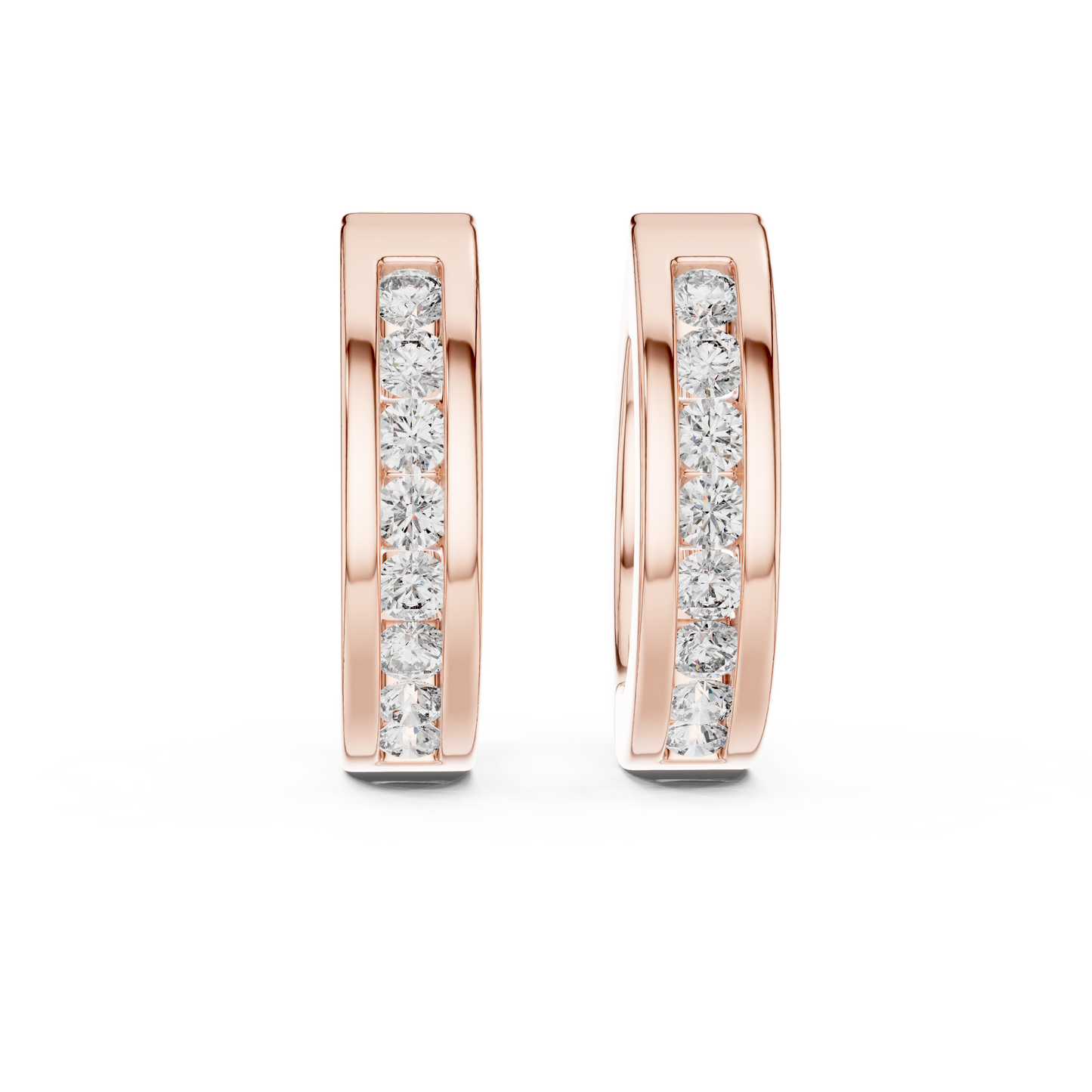 Channel Set Round Lab Grown Diamond Huggie Hoop Earrings in 14K White Gold
