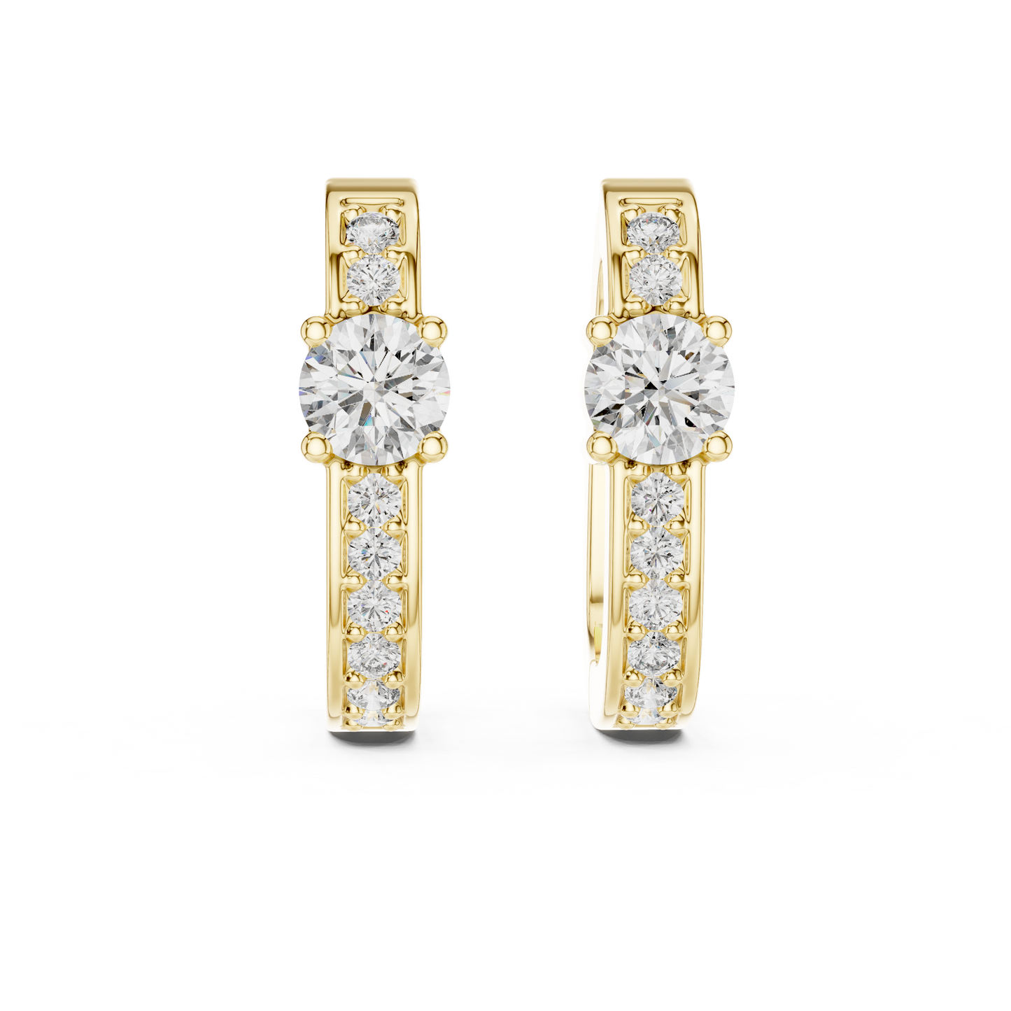 Round Lab Grown Diamond Huggie Hoop Earrings with Pavé Accents in 14K Rose Gold