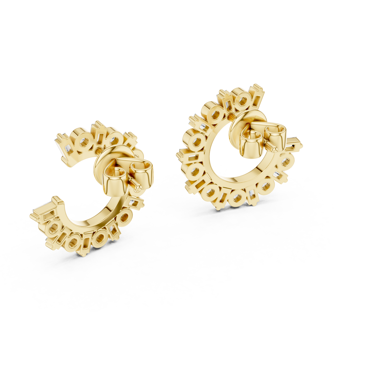 Baguette & Round Lab Grown Diamond Open Hoop Earrings in 14K Rose Gold