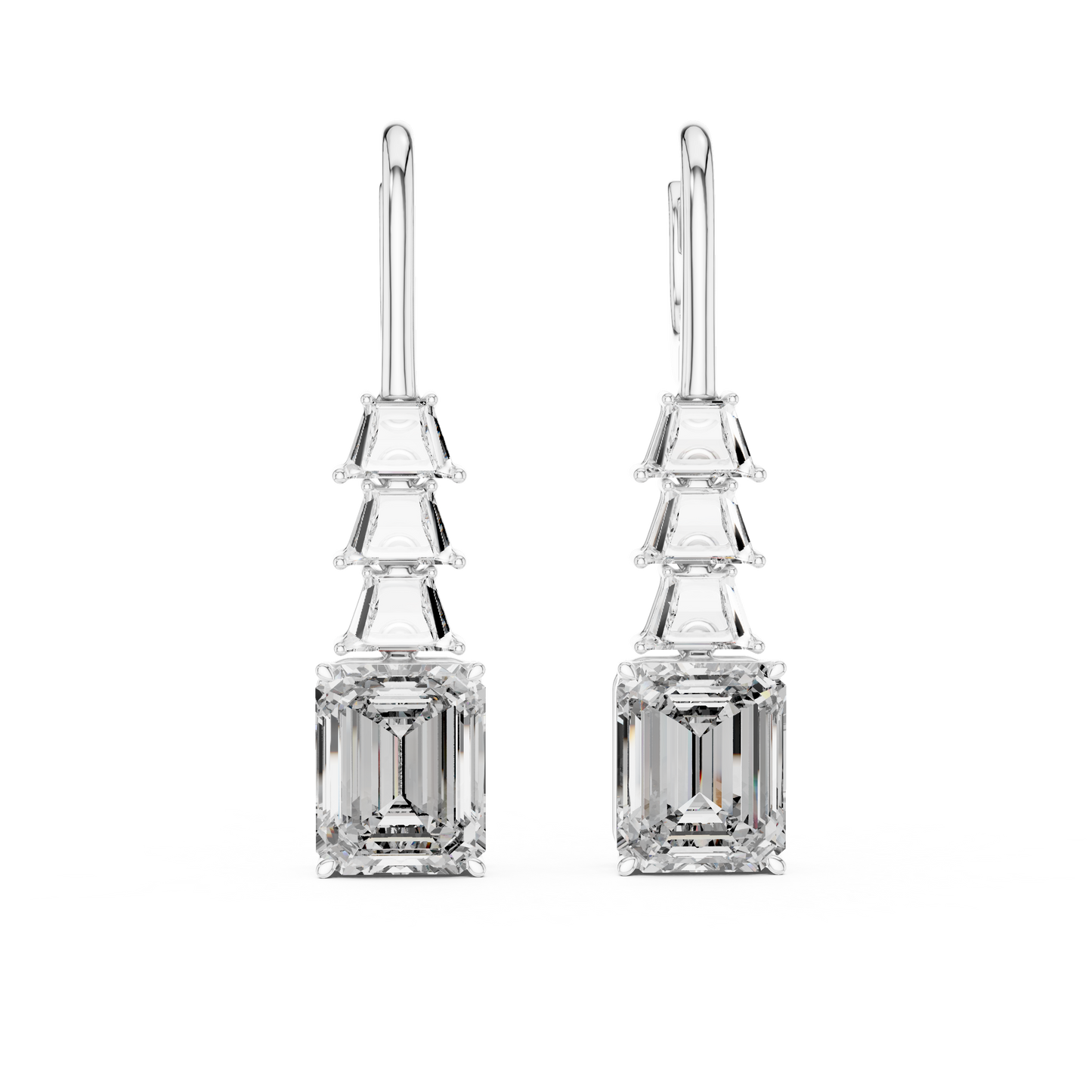 18K Yellow Gold Emerald Cut Lab-Grown Diamond Chandelier Earrings