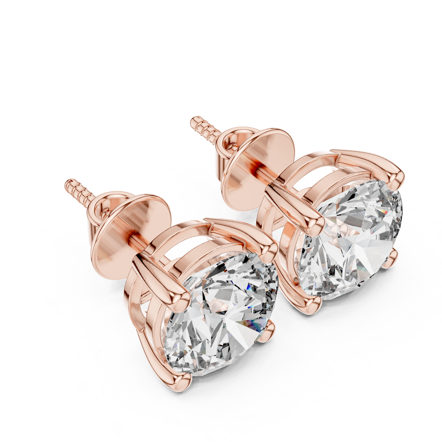 Round Cut Lab Grown Diamond Solitaire Earrings 14K White Gold