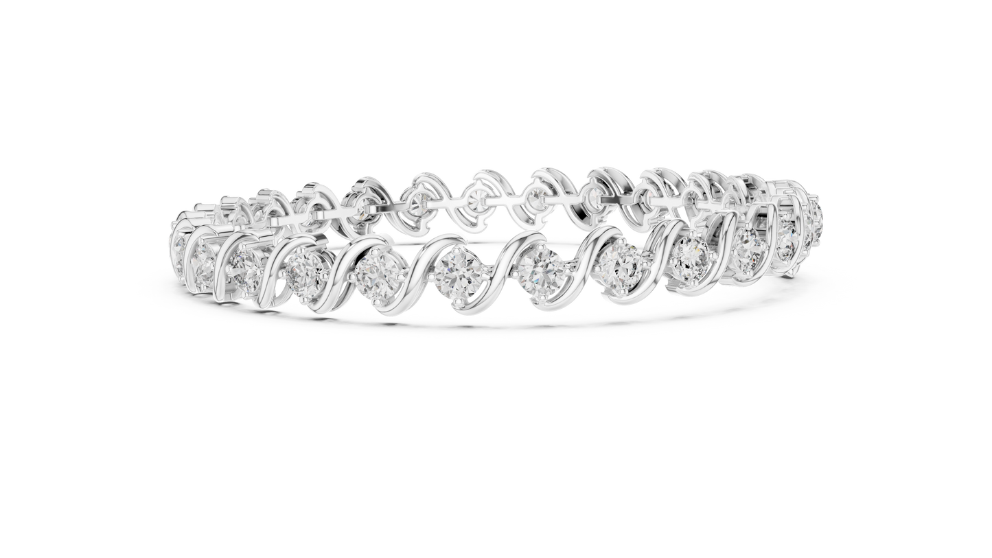 20 Pointer Round Diamond Wave Tennis Bracelet in Yellow Gold