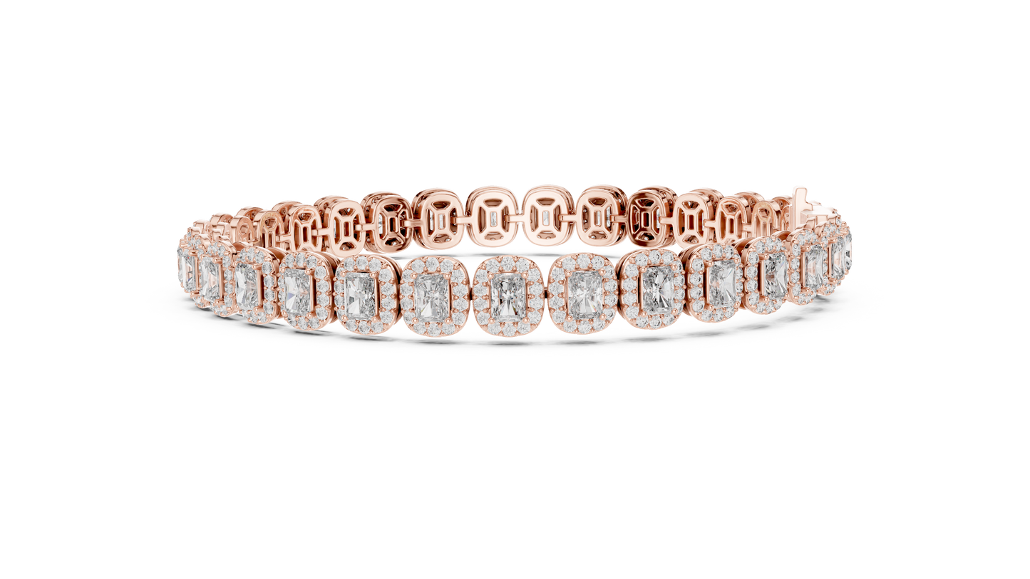 Gold Emerald-Cut Diamond Tennis Bracelet – Halo Luxury Design