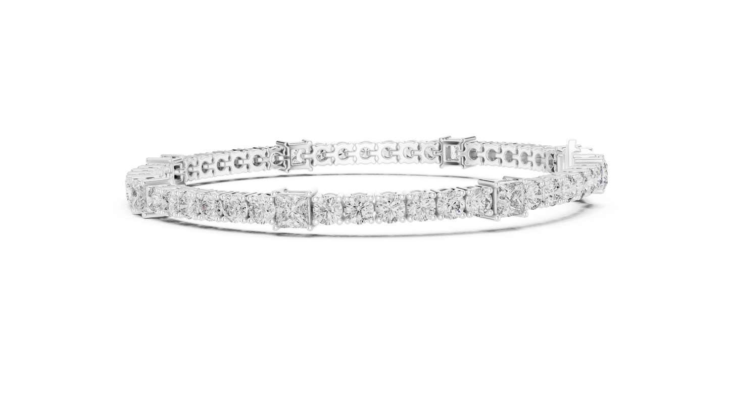 Princess & Round Lab-Grown Diamond Tennis Bracelet in 14K Rose Gold