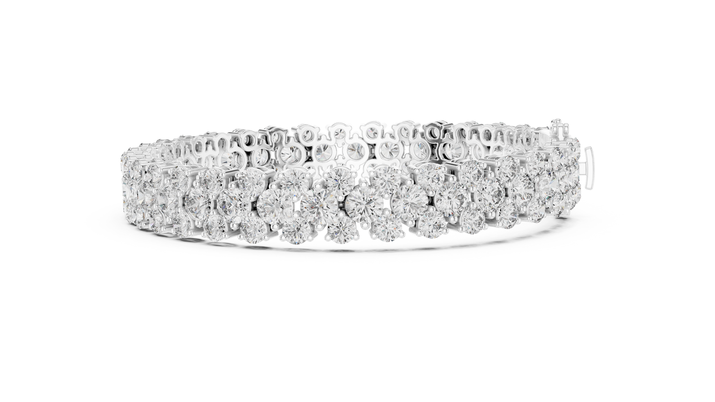 Double Row Round Brilliant Lab Grown Diamond Cluster Bracelet in Rose Gold