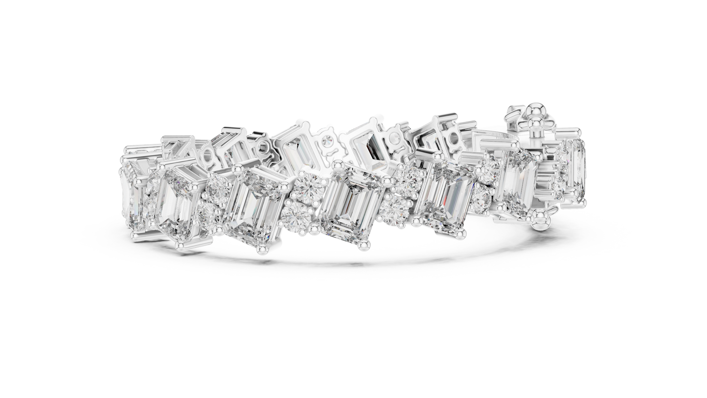 Emerald & Round Diamond Cluster Bracelet in 14K Rose Gold