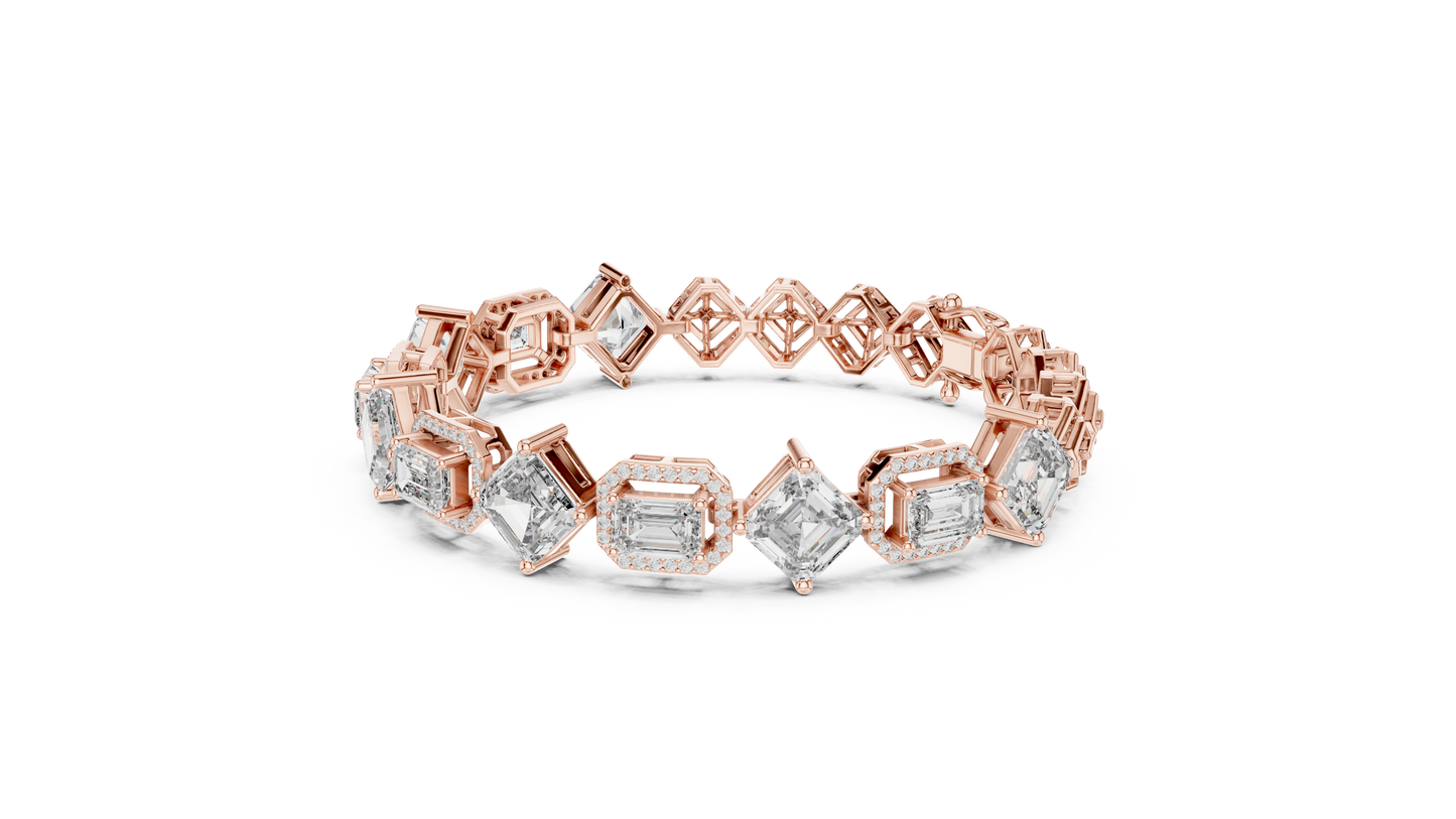 Princess & Emerald-Cut Diamond Tennis Chain Bracelet – Platinum & White Gold Luxury