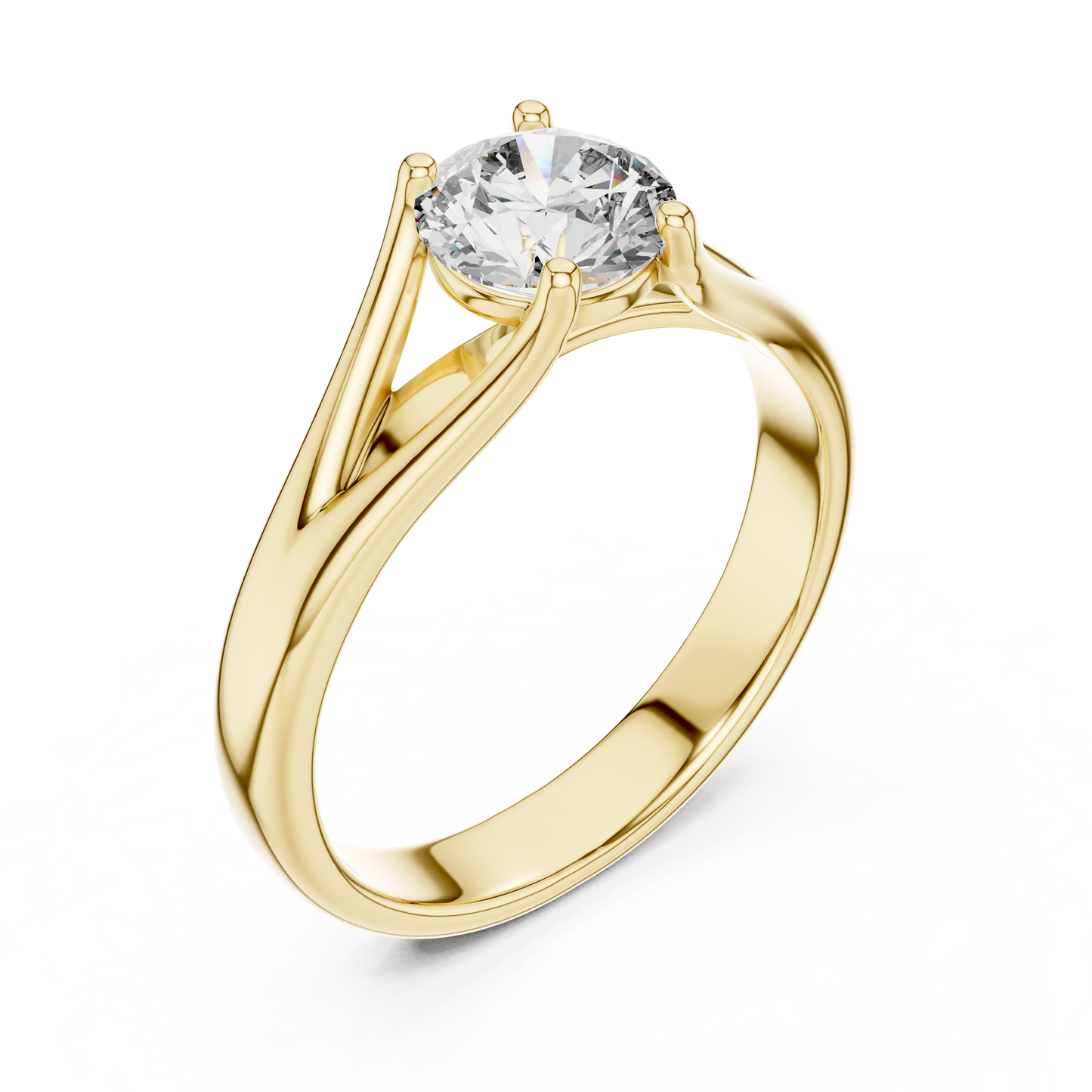 Round cut lab grown diamond solitaire engagement ring in rose gold with modern split cathedral setting