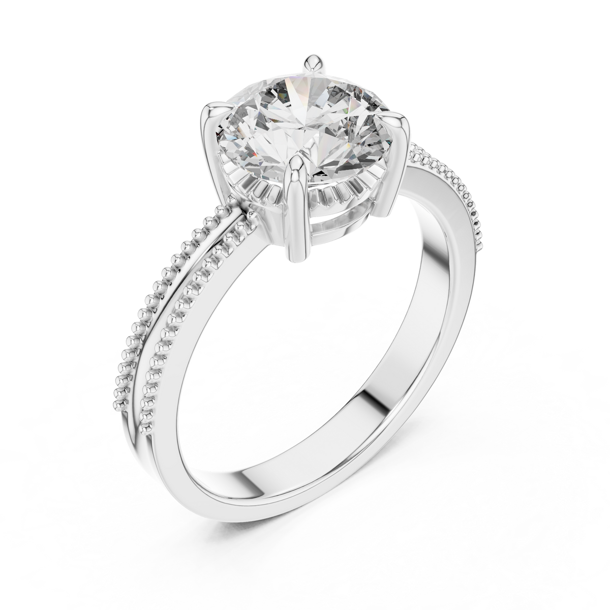 Luxury Round Solitaire Ring with Milgrain Detail in 18K Gold