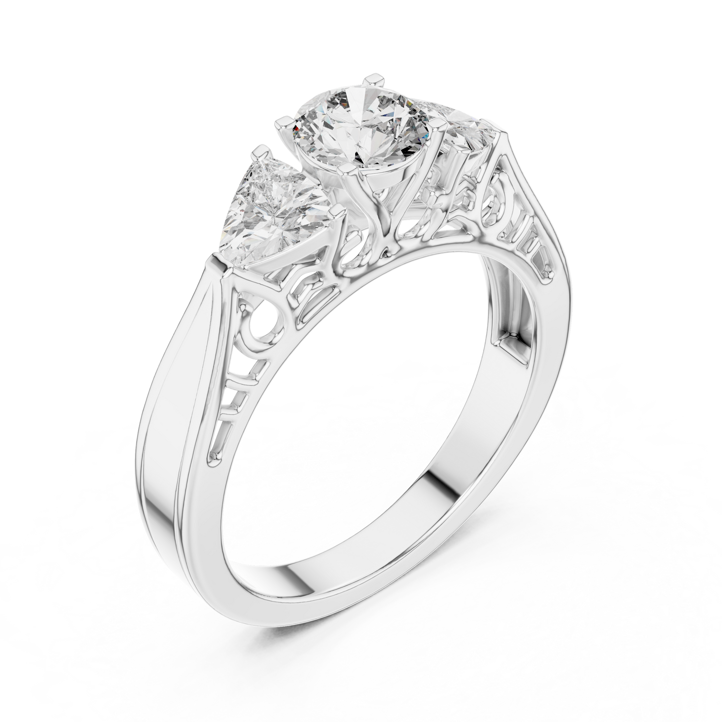 Luxury Round Diamond Three Stone Ring | Elegant Openwork Design