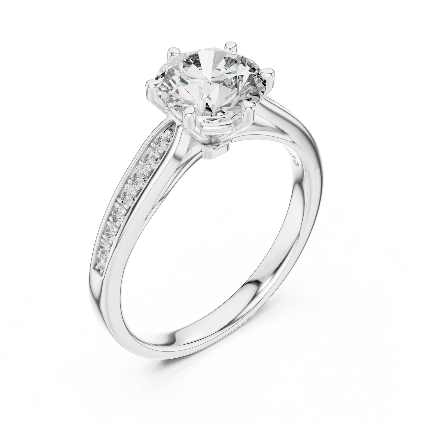 Round Engagement Ring with Side Accent Diamonds in 14K Yellow Gold