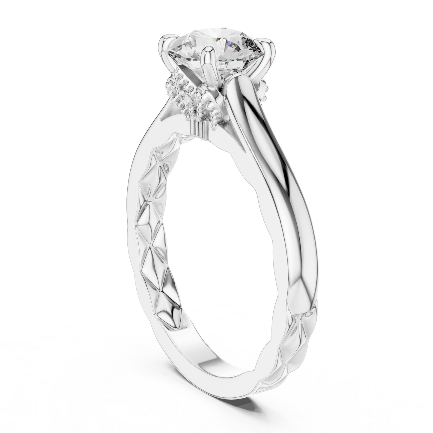 Round Solitaire Lab-Grown Diamond Ring with Textured Rose Gold Band