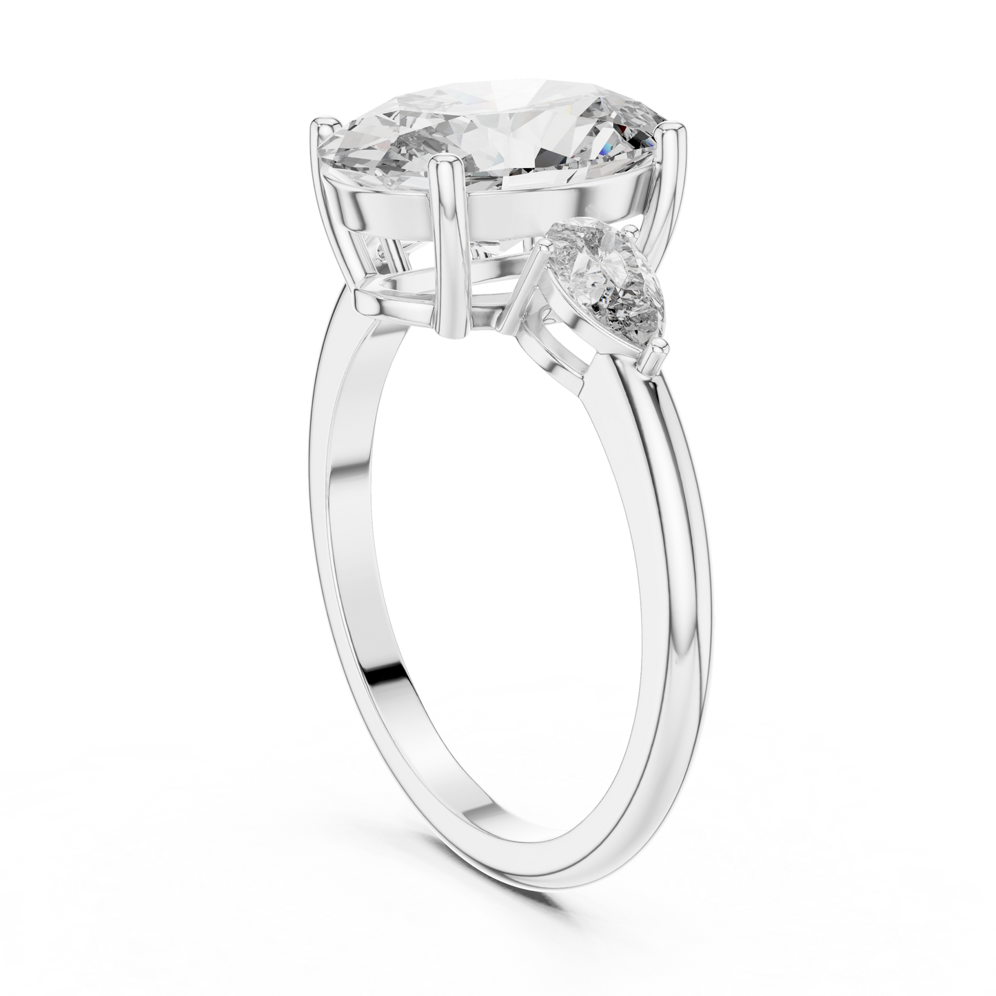 Oval Cut Lab-Grown Diamond Three Stone Ring with Pear Side Stones