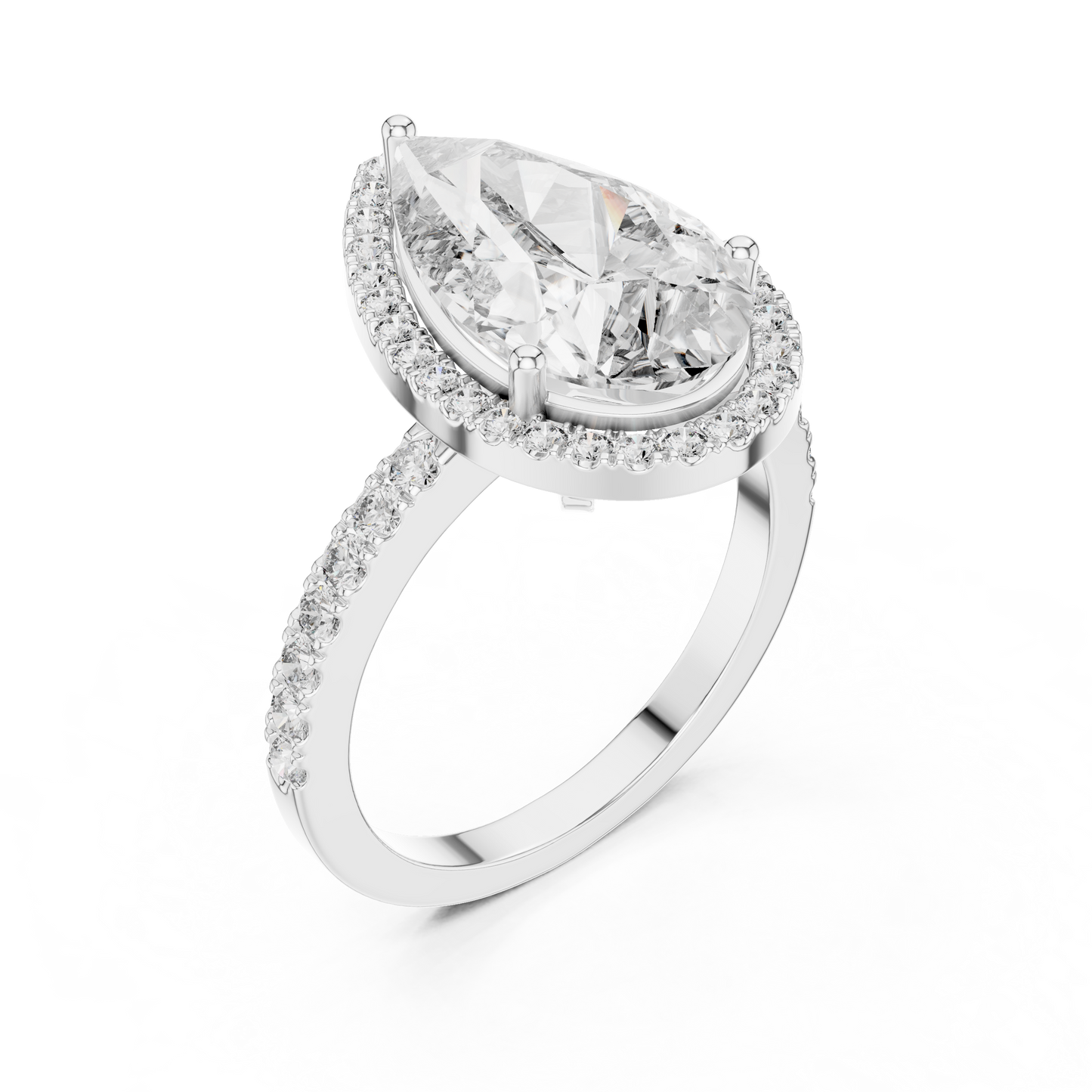 Pear Cut Halo Lab Grown Diamond Engagement Ring with Pavé Band in Yellow Gold