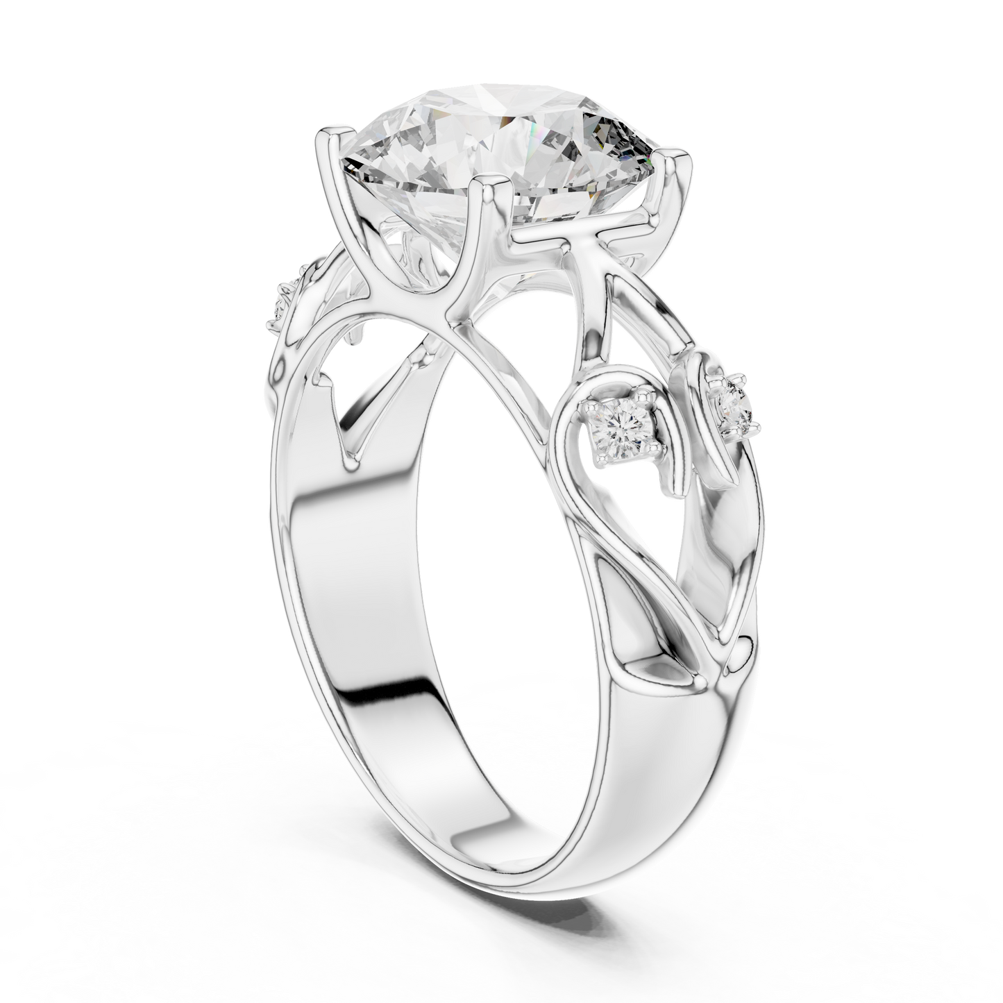Nature-Inspired Round Cut Diamond Engagement Ring with Vine Leaf Rose Gold Band
