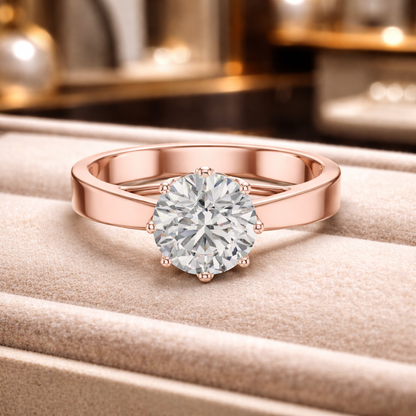 Lab-Grown 1 Carat Diamond Engagement Ring | 10KT Yellow Gold Solitaire Ring | Round Brilliant 6 Claw Proposal Ring | Fine Jewellery UK