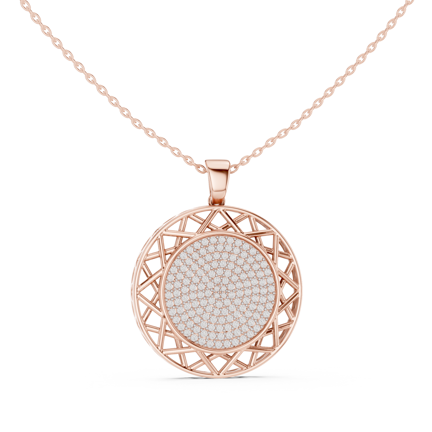Geometric Circle Round Halo Lab-Grown Diamond Pendant 14K Yellow Gold