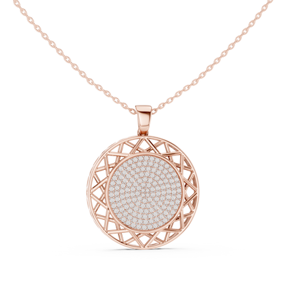 Geometric Circle Round Halo Lab-Grown Diamond Pendant 14K Yellow Gold