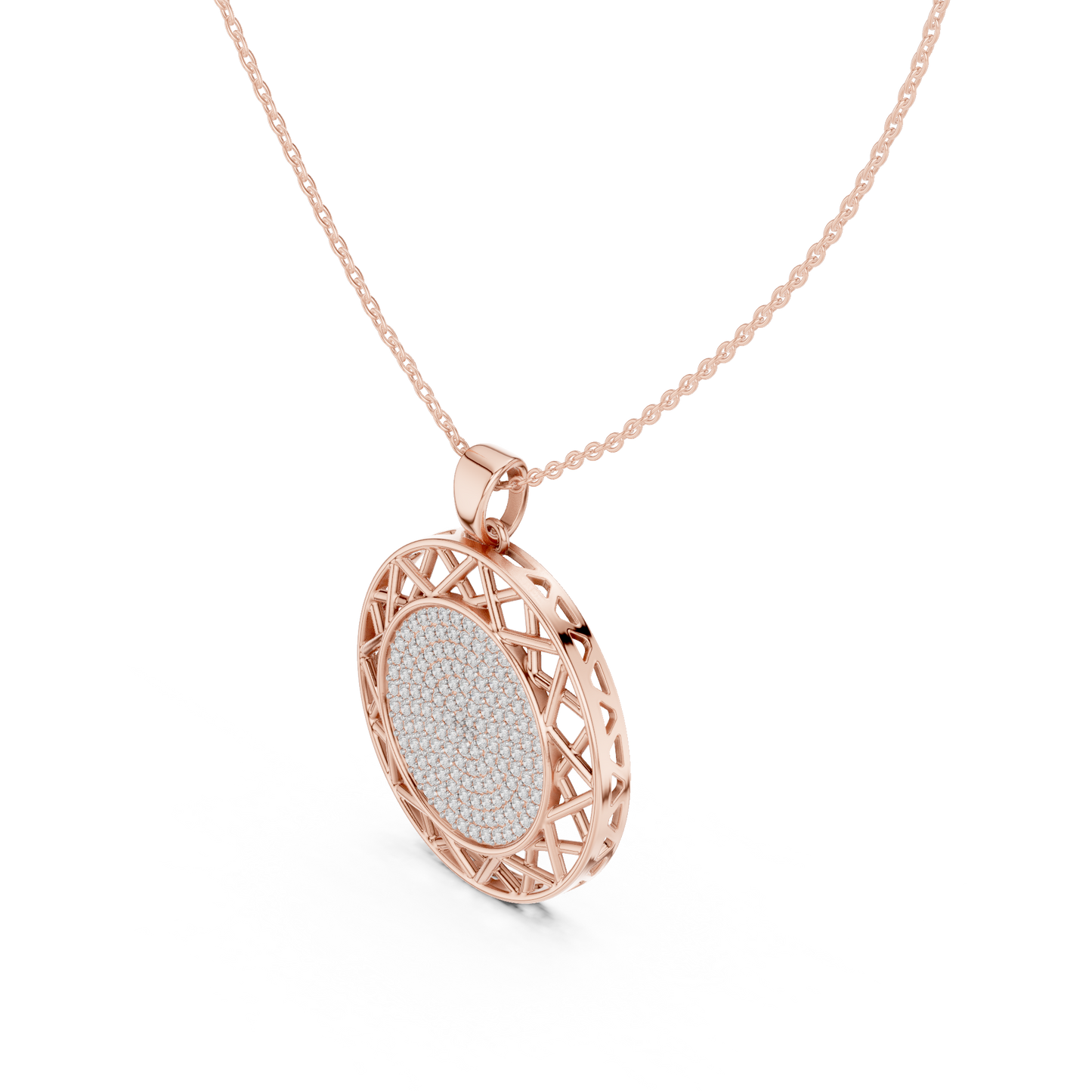 Geometric Circle Round Halo Lab-Grown Diamond Pendant 14K Yellow Gold