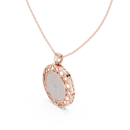 Geometric Circle Round Halo Lab-Grown Diamond Pendant 14K Yellow Gold