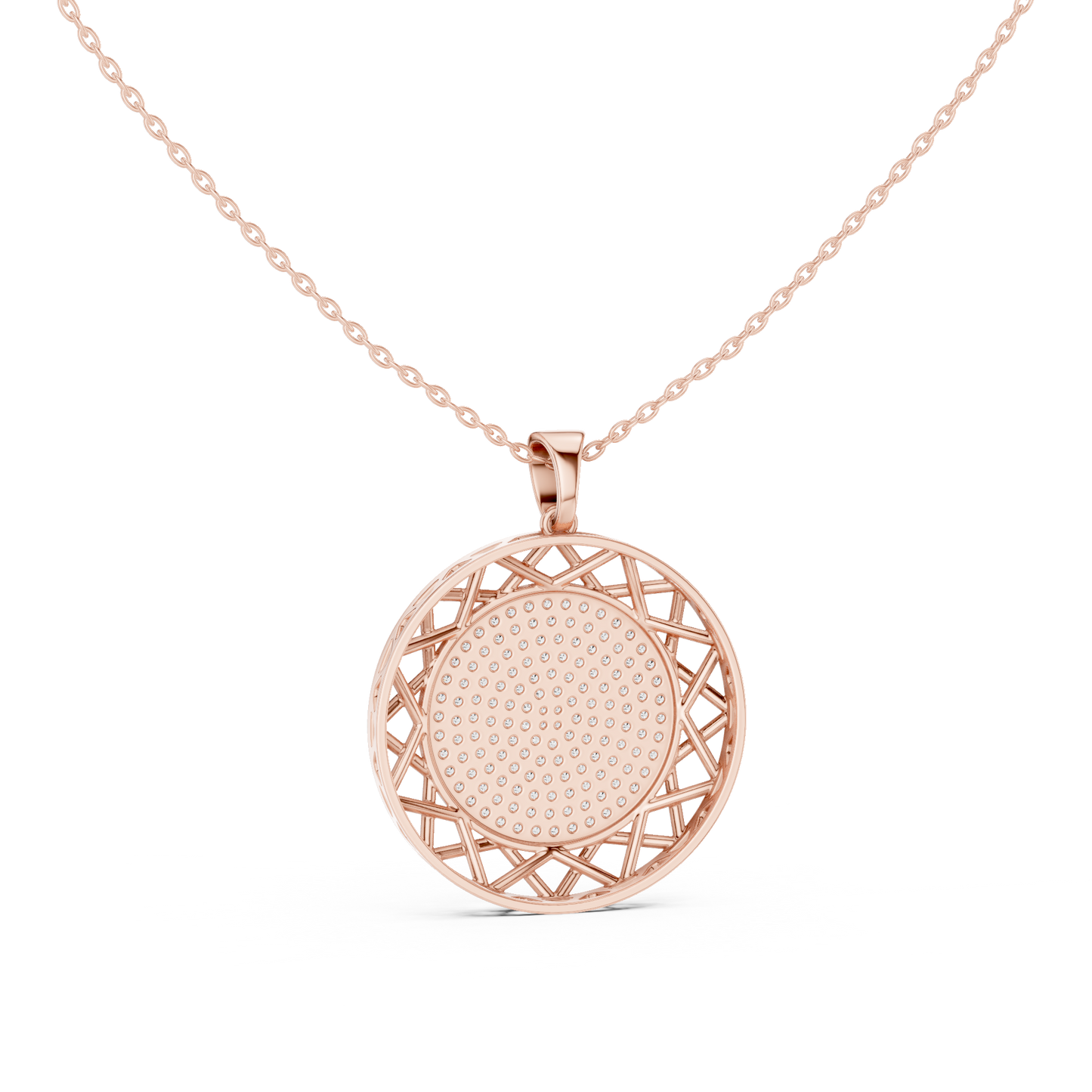 Geometric Circle Round Halo Lab-Grown Diamond Pendant 14K Yellow Gold