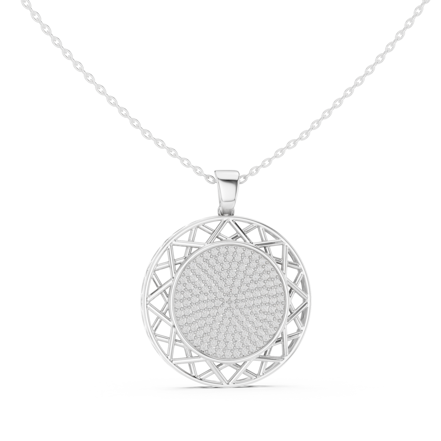 Geometric Circle Round Halo Lab-Grown Diamond Pendant 14K Yellow Gold