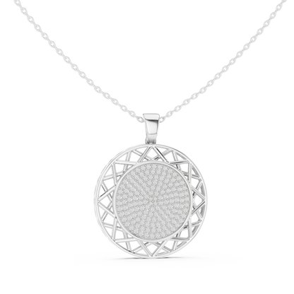 Geometric Circle Round Halo Lab-Grown Diamond Pendant 14K Yellow Gold