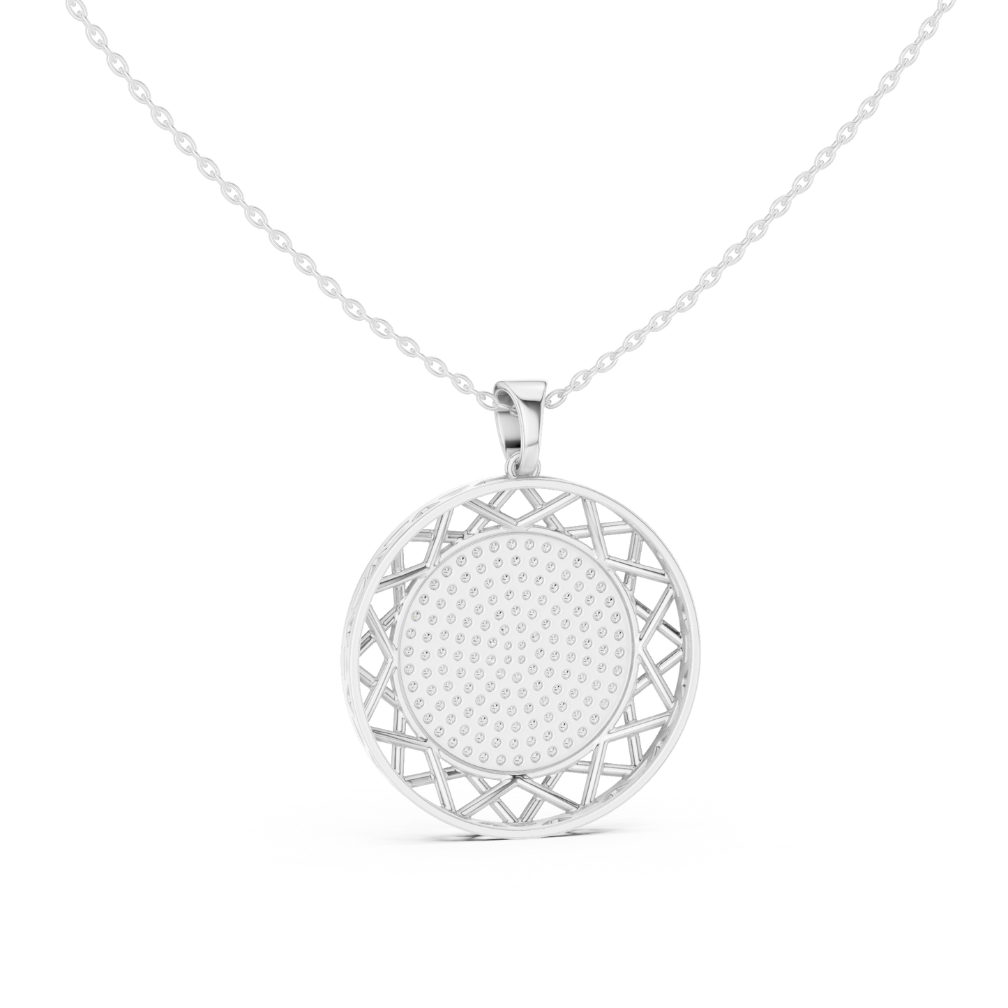 Geometric Circle Round Halo Lab-Grown Diamond Pendant 14K Yellow Gold