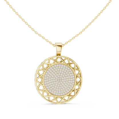 Geometric Circle Round Halo Lab-Grown Diamond Pendant 14K Yellow Gold