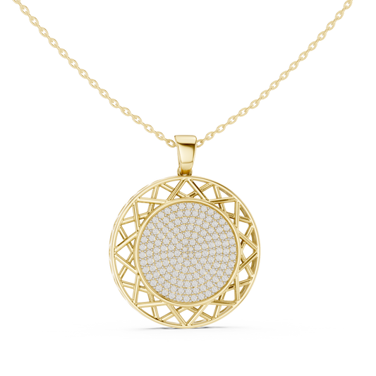 Geometric Circle Round Halo Lab-Grown Diamond Pendant 14K Yellow Gold