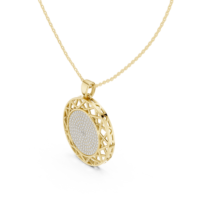 Geometric Circle Round Halo Lab-Grown Diamond Pendant 14K Yellow Gold