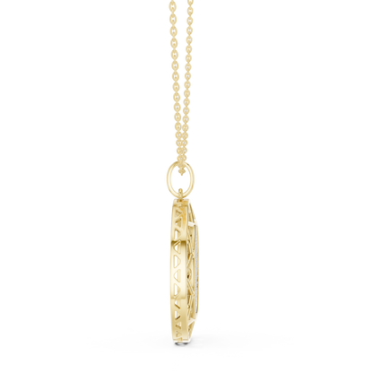 Geometric Circle Round Halo Lab-Grown Diamond Pendant 14K Yellow Gold