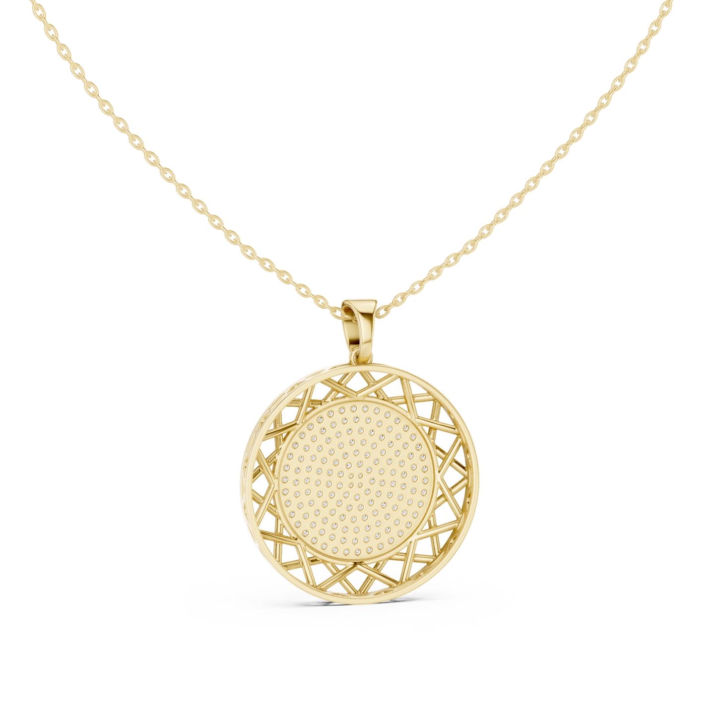 Geometric Circle Round Halo Lab-Grown Diamond Pendant 14K Yellow Gold