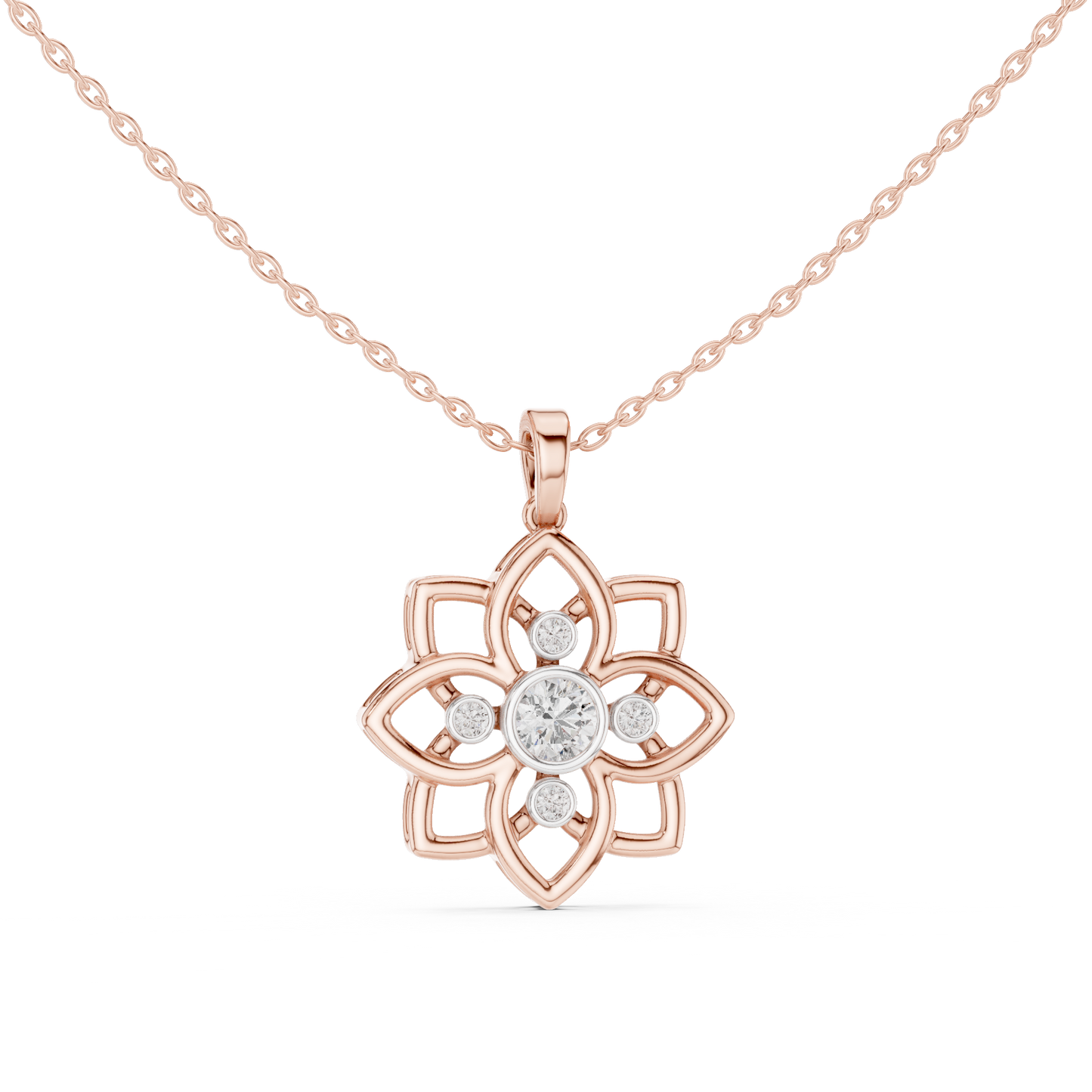 Casual Flower Lab Grown Diamond Pendant in Rose Gold