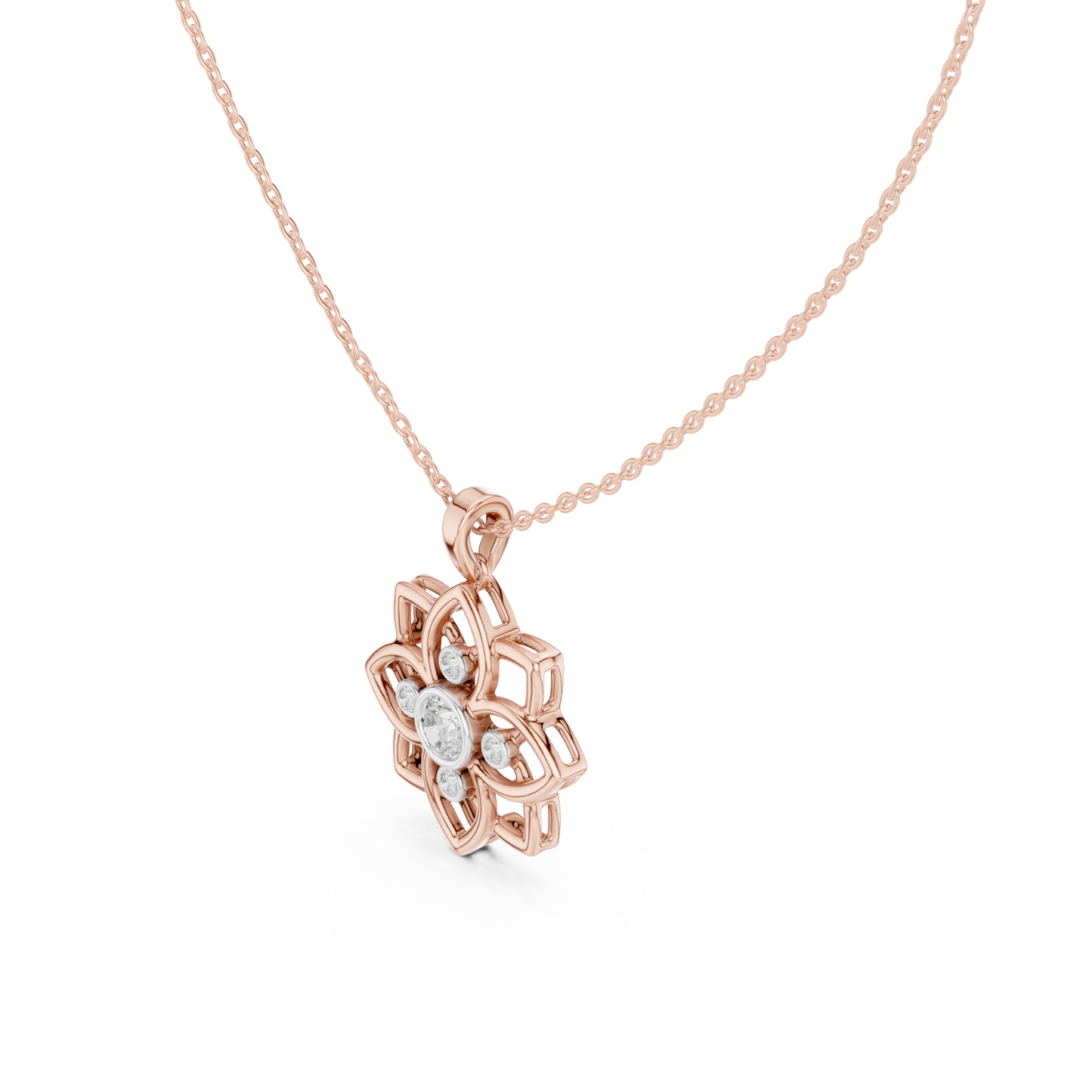 Casual Flower Lab Grown Diamond Pendant in Rose Gold