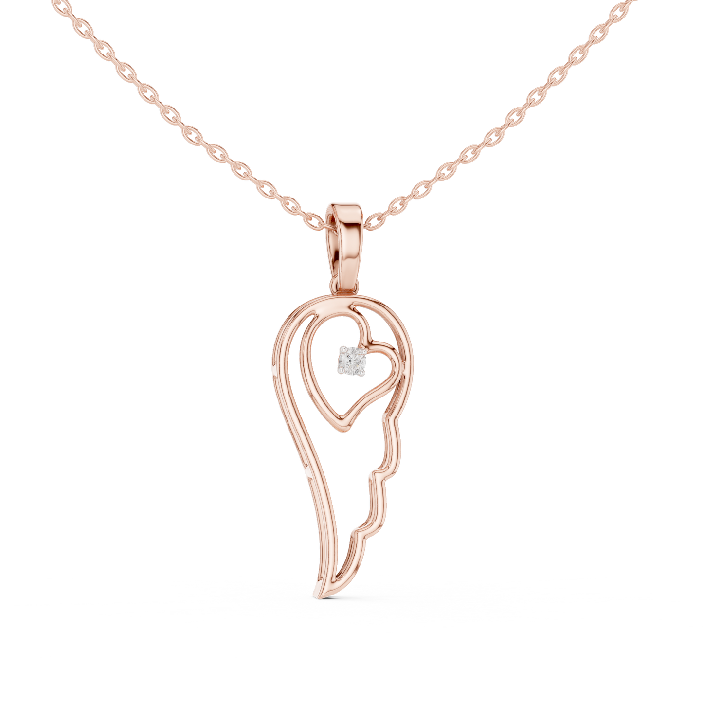 Casual Angel Wing Lab Grown Diamond Pendant in Rose Gold
