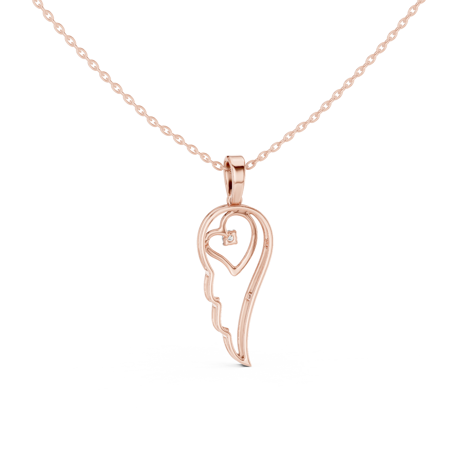 Casual Angel Wing Lab Grown Diamond Pendant in Rose Gold