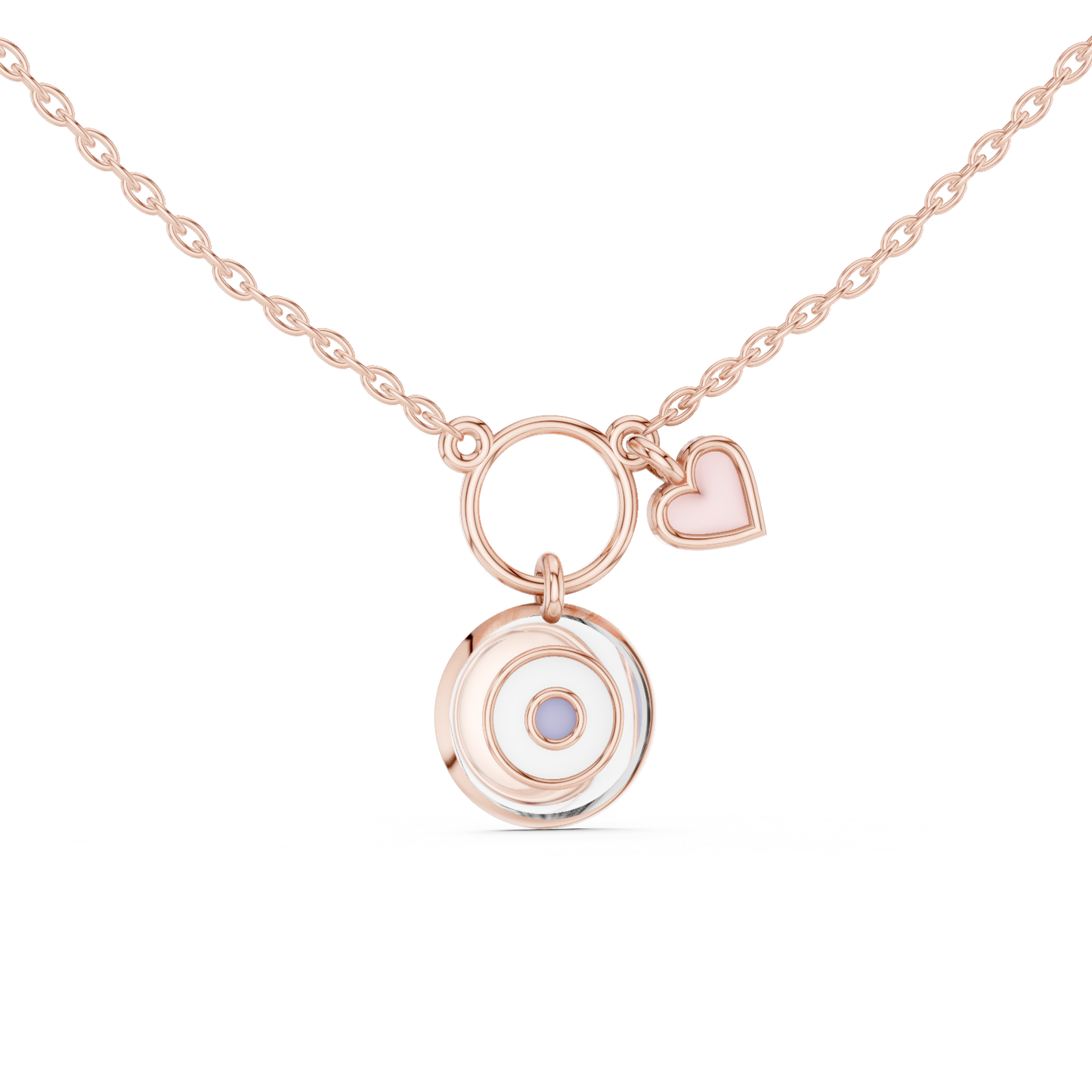 Casual White Enamel Heart Charm Pendant in Yellow Gold