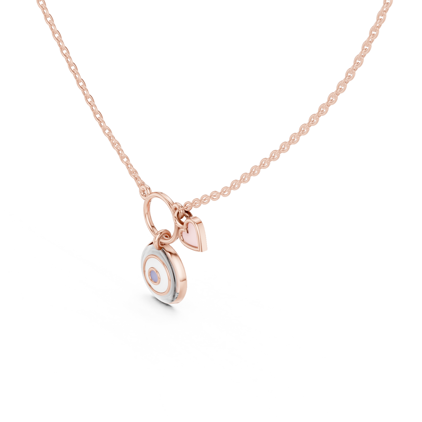 Casual White Enamel Heart Charm Pendant in Yellow Gold
