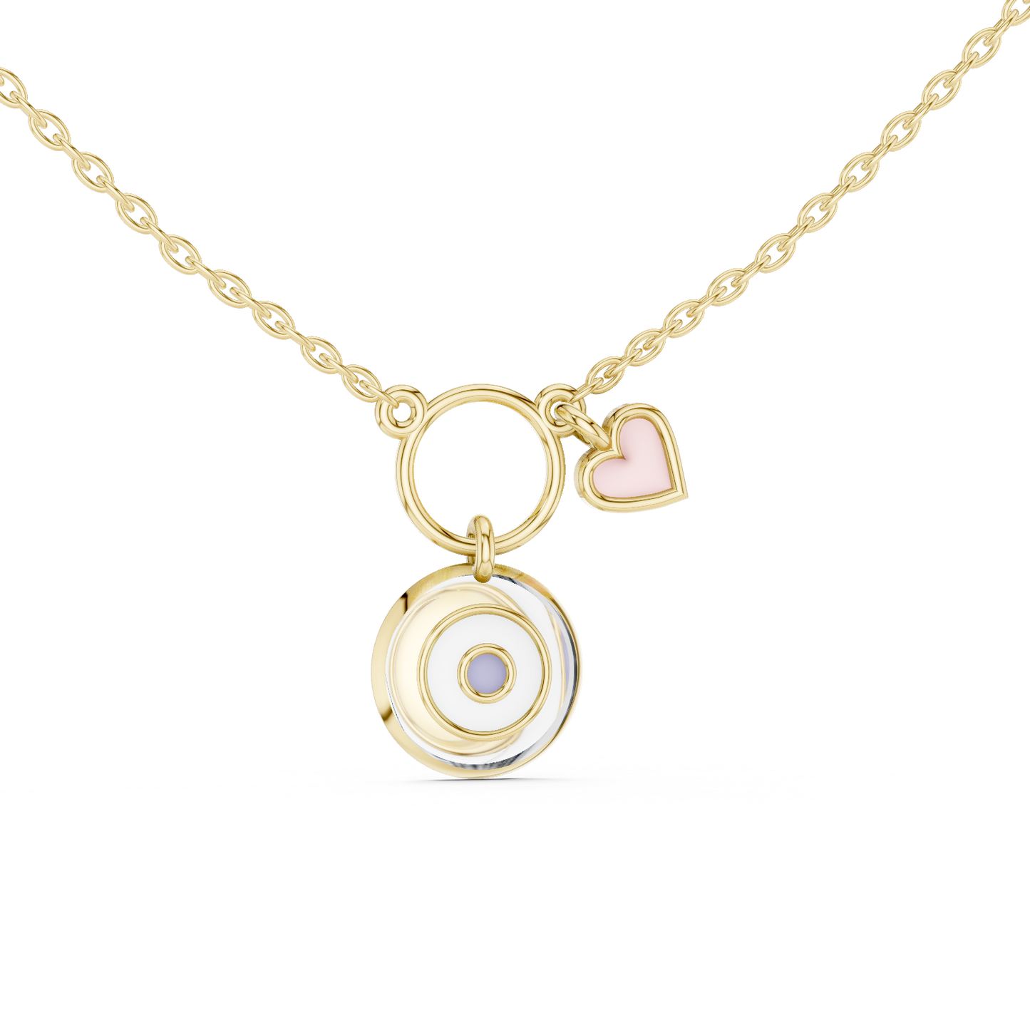Casual White Enamel Heart Charm Pendant in Yellow Gold