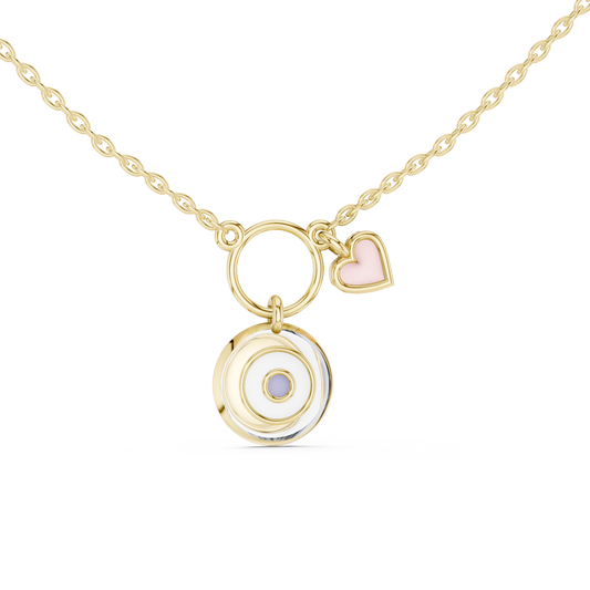 Casual White Enamel Heart Charm Pendant in Yellow Gold