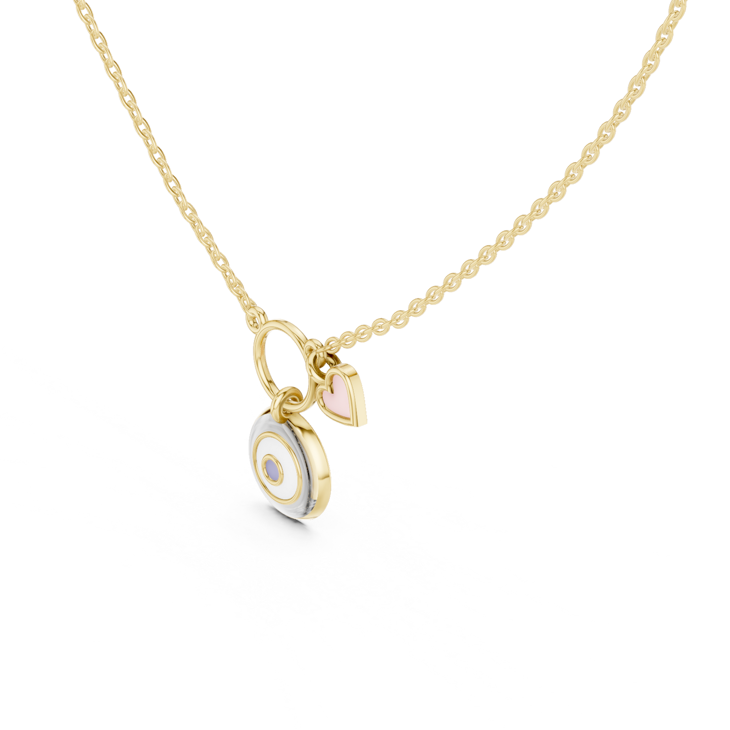 Casual White Enamel Heart Charm Pendant in Yellow Gold