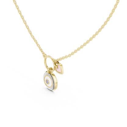 Casual White Enamel Heart Charm Pendant in Yellow Gold