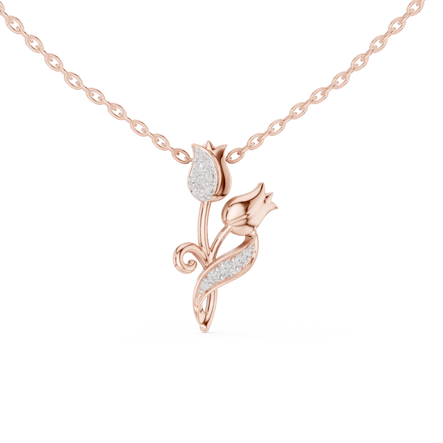 Delicate Tulip Lab Grown Diamond Pendant in Rose Gold