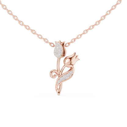 Delicate Tulip Lab Grown Diamond Pendant in Rose Gold