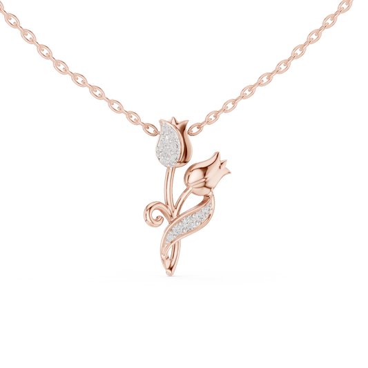 Delicate Tulip Lab Grown Diamond Pendant in Rose Gold