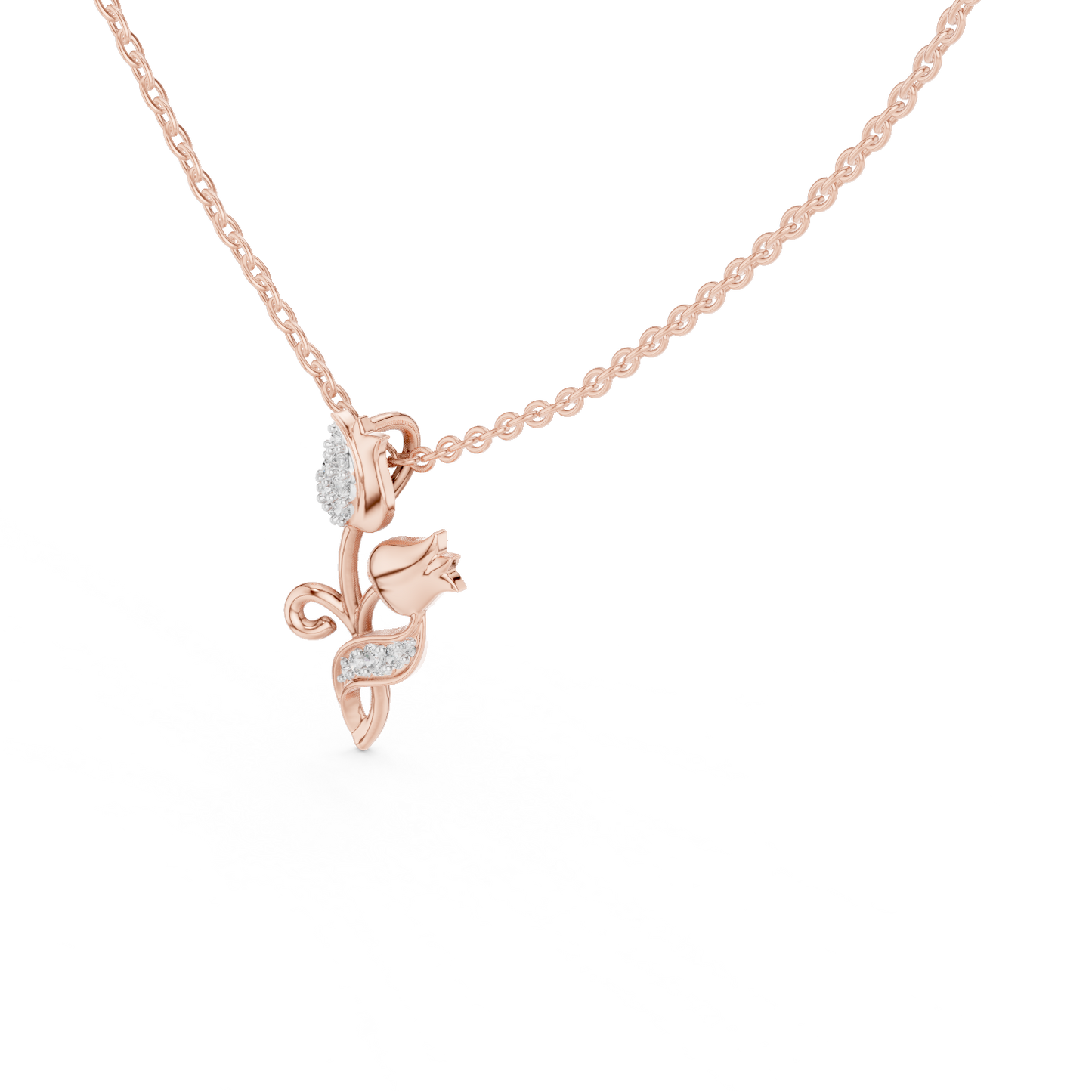 Delicate Tulip Lab Grown Diamond Pendant in Rose Gold