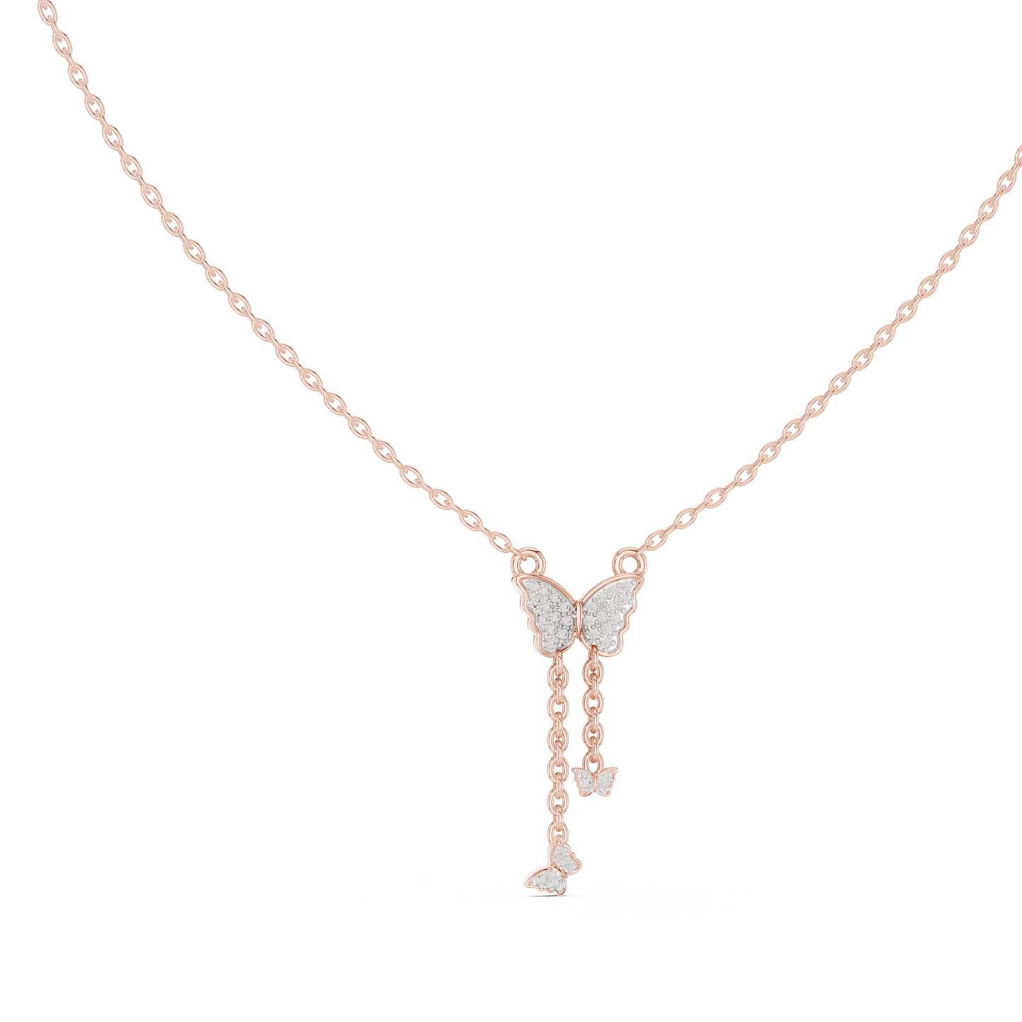 Delicate Lab Grown Diamond Butterfly Drop Necklace in Yellow Gold | Dainty Butterfly Pendant Necklace