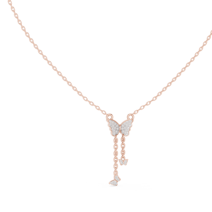 Delicate Lab Grown Diamond Butterfly Drop Necklace in Yellow Gold | Dainty Butterfly Pendant Necklace